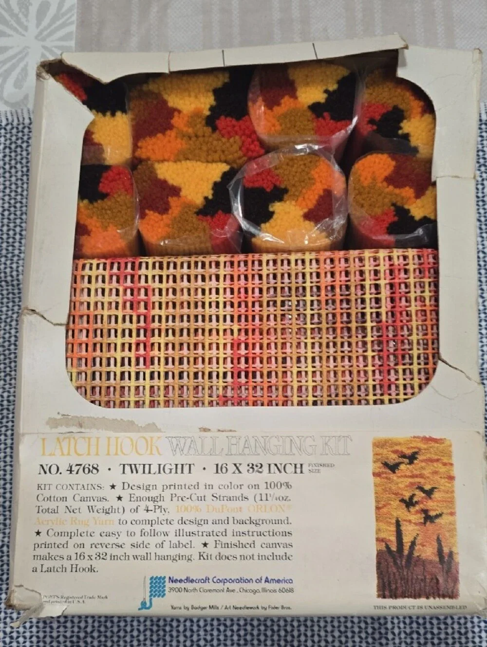Latch Hook Wall Hanging Kit - Orange, Yellow, Black